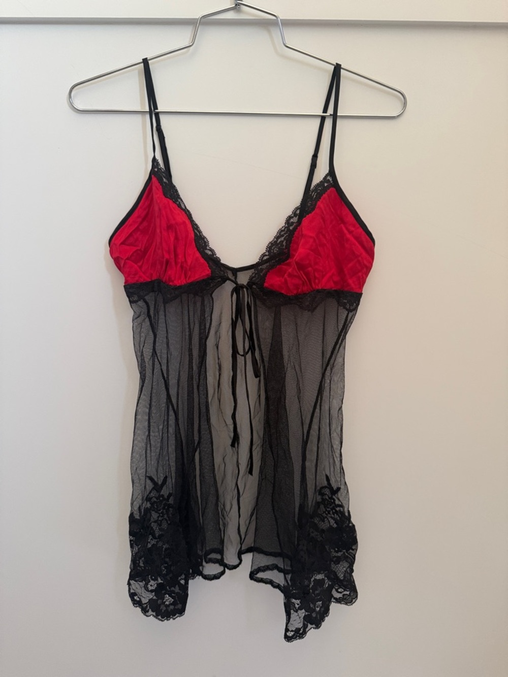 Y2K Victoria’s Secret Sheer Black & Red Lace Chemise Nightwear Silk size XS